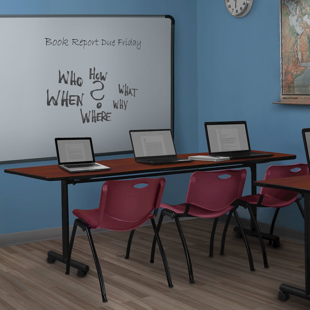 84 x 24 in. Flip-Top Training Nesting Table- Cherry, 2 M Stack Chairs- Burgundy. Picture 11