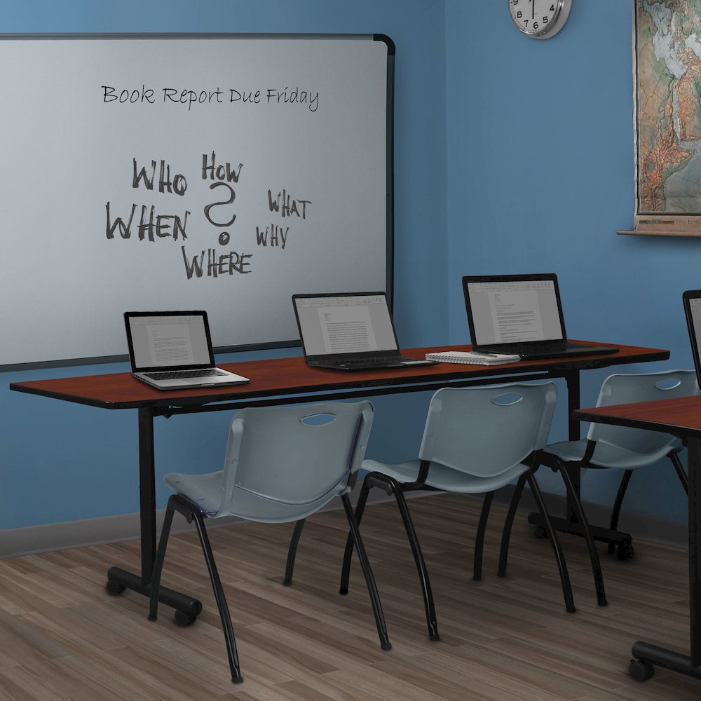 84 x 24 in. Flip-Top Training Nesting Table- Cherry, 2 M Stack Chairs- Grey. Picture 11