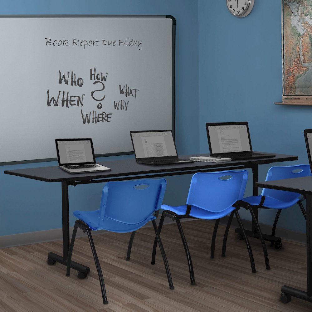 84 x 24 in. Flip-Top Training Nesting Table- Grey, 2 M Stack Chairs- Blue. Picture 11