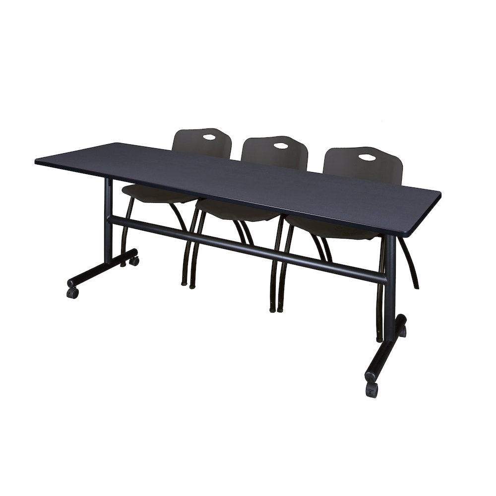 84 x 24 in. Flip-Top Training Nesting Table- Grey, 2 M Stack Chairs- Black. Picture 1