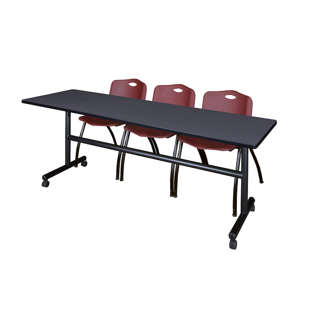 84 x 24 in. Flip-Top Training Nesting Table- Grey, 2 M Stack Chairs- Burgundy. Picture 1