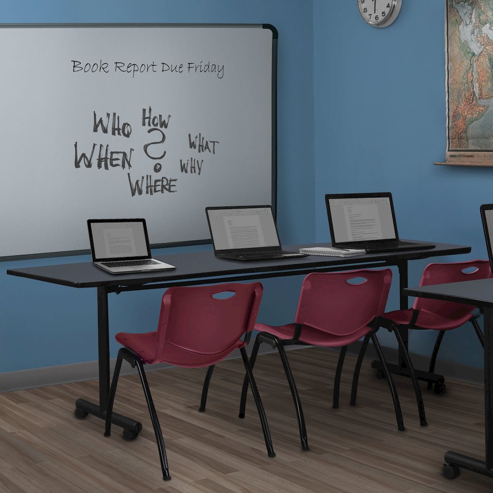 84 x 24 in. Flip-Top Training Nesting Table- Grey, 2 M Stack Chairs- Burgundy. Picture 11