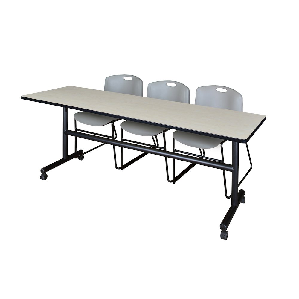 84 x 24 in. Flip-Top Training Nesting Table- Maple, 2 Zeng Stack Chairs- Grey. Picture 1