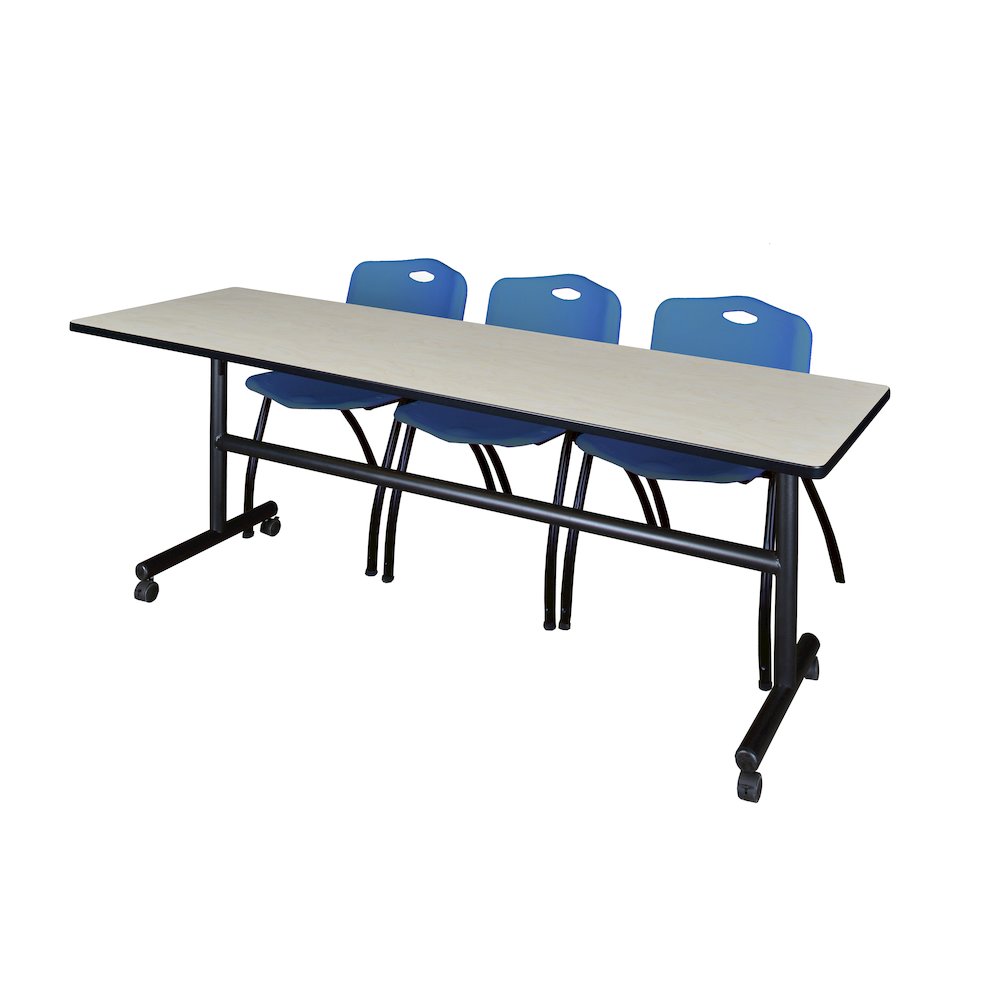 84 x 24 in. Flip-Top Training Nesting Table- Maple, 2 M Stack Chairs- Blue. Picture 1