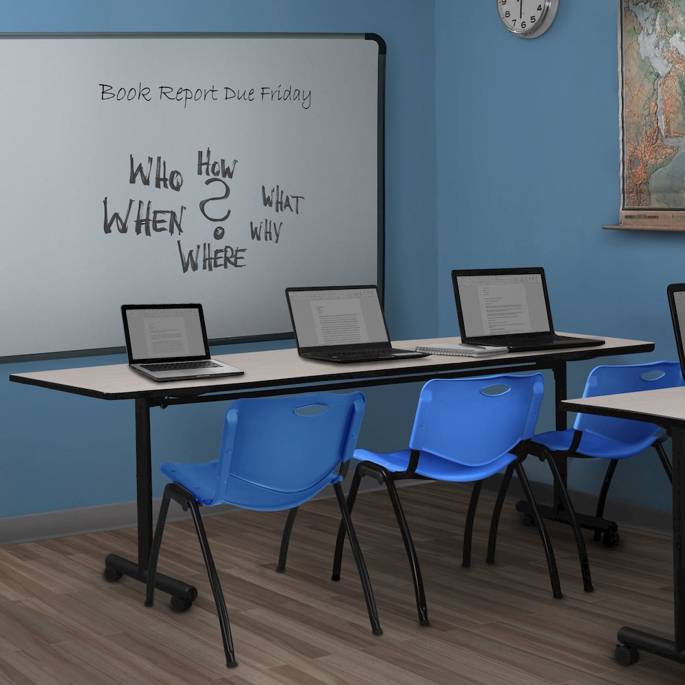 84 x 24 in. Flip-Top Training Nesting Table- Maple, 2 M Stack Chairs- Blue. Picture 11