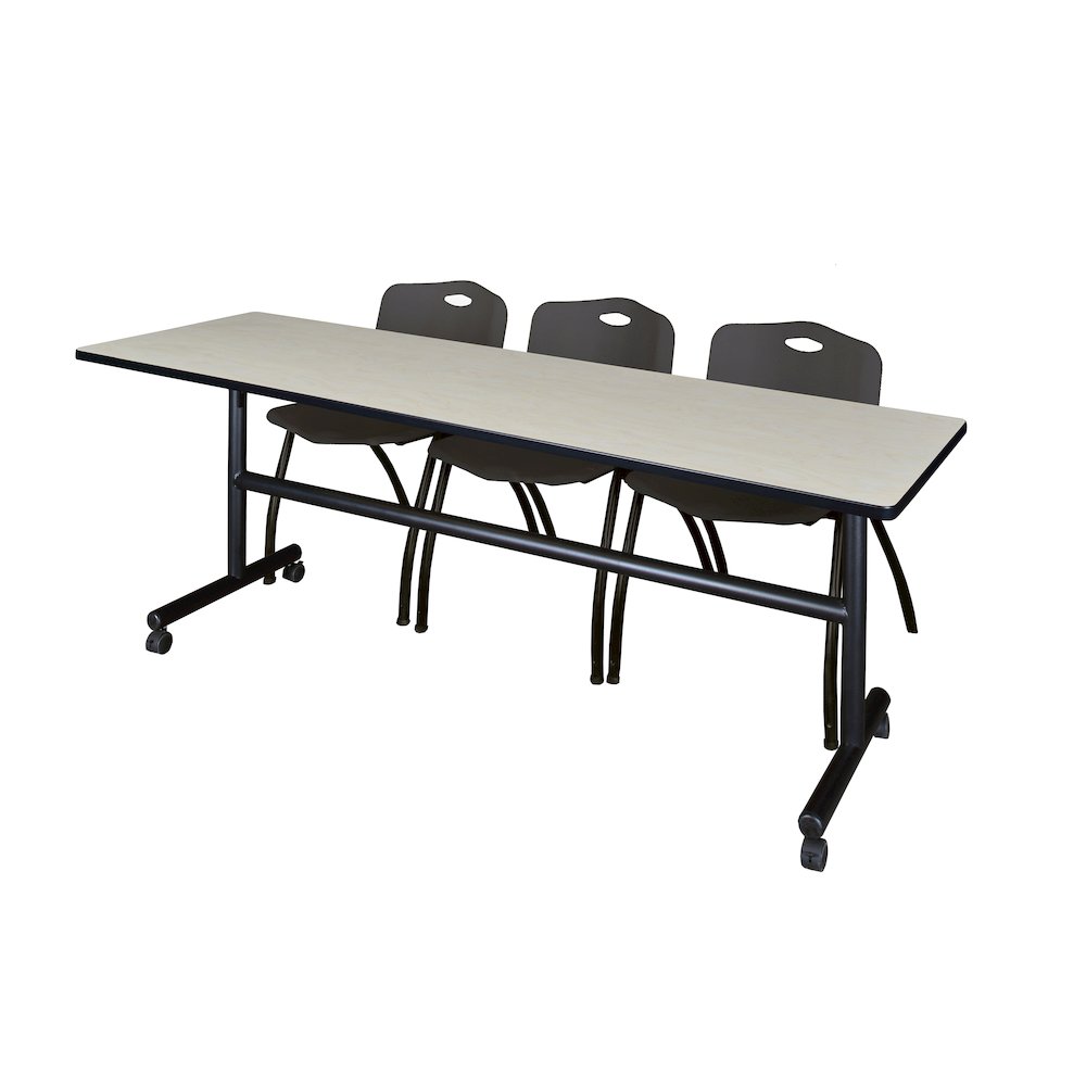 84 x 24 in. Flip-Top Training Nesting Table- Maple, 2 M Stack Chairs- Black. Picture 1