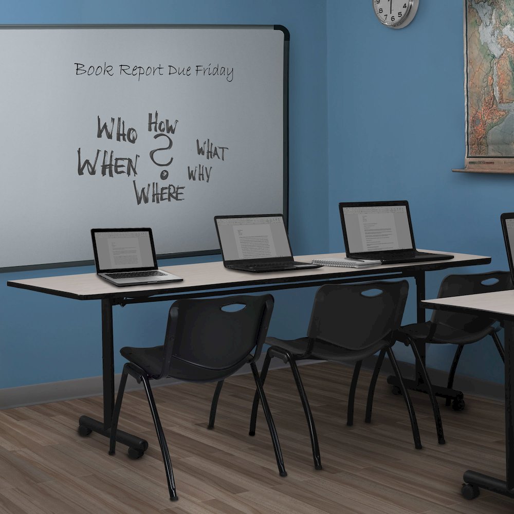 84 x 24 in. Flip-Top Training Nesting Table- Maple, 2 M Stack Chairs- Black. Picture 11