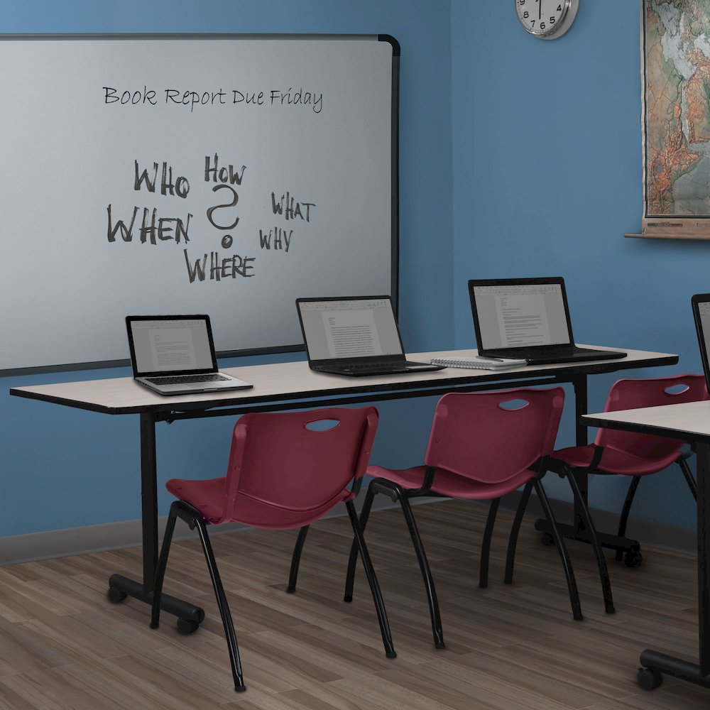 84 x 24 in. Flip-Top Training Nesting Table- Maple, 2 M Stack Chairs- Burgundy. Picture 11