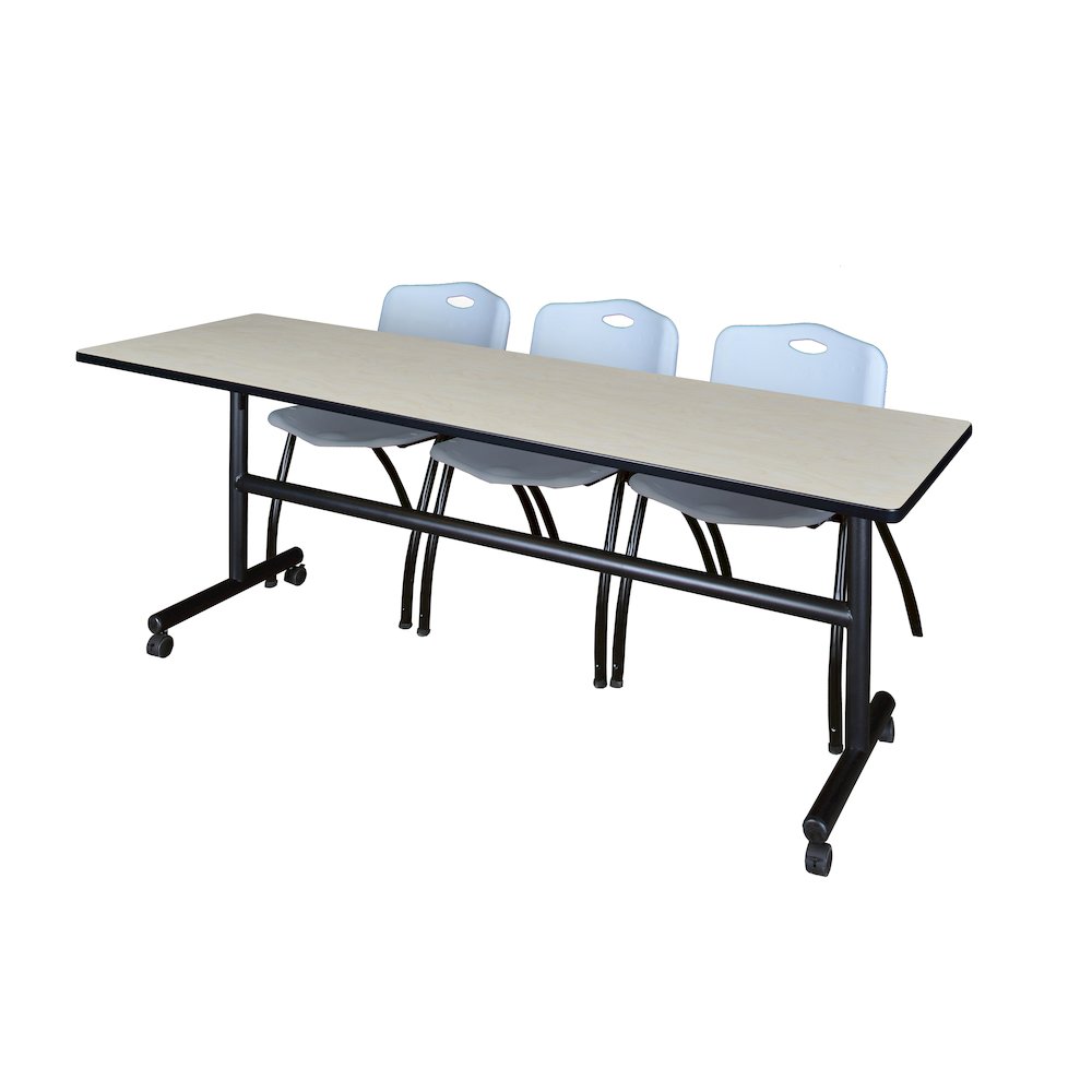 84 x 24 in. Flip-Top Training Nesting Table- Maple, 2 M Stack Chairs- Grey. Picture 1