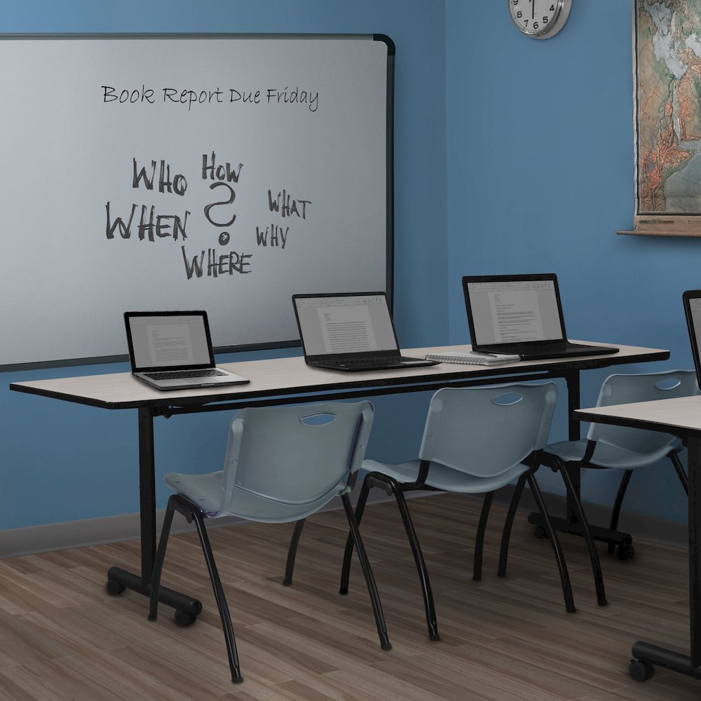 84 x 24 in. Flip-Top Training Nesting Table- Maple, 2 M Stack Chairs- Grey. Picture 11