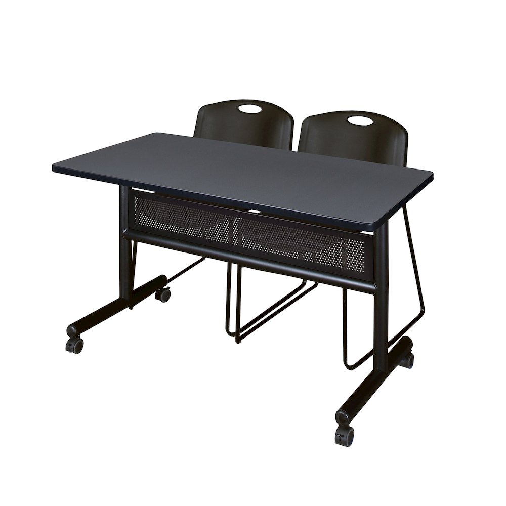 48 x 24 in. Flip-Top Privacy Nesting Table- Grey, 2 Zeng Stack Chairs- Black. Picture 1