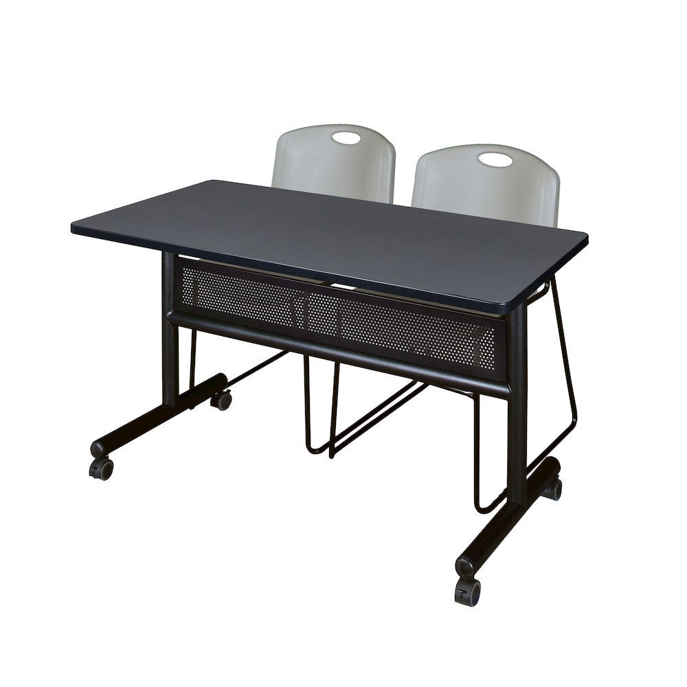 48 x 24 in. Flip-Top Privacy Nesting Table- Grey, 2 Zeng Stack Chairs- Grey. Picture 1