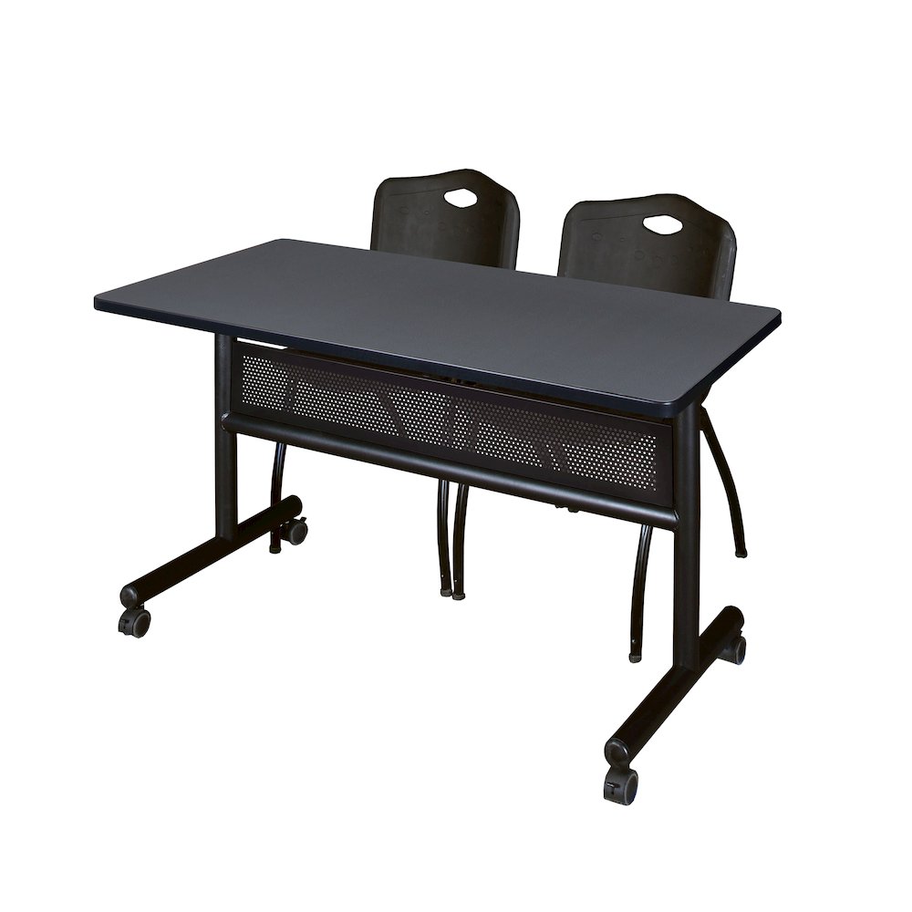 48 x 24 in. Flip-Top Privacy Nesting Table- Grey, 2 M Stack Chairs- Black. Picture 1