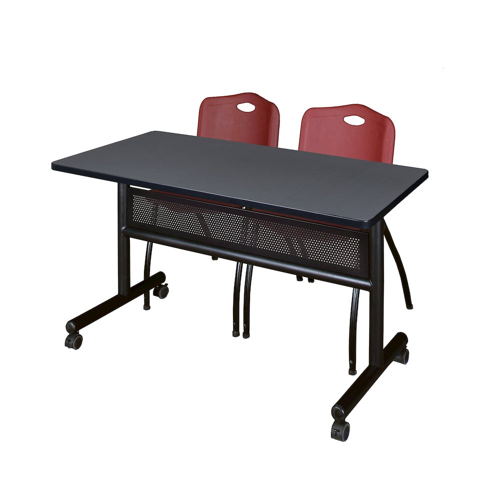 48 x 24 in. Flip-Top Privacy Nesting Table- Grey, 2 M Stack Chairs- Burgundy. Picture 1