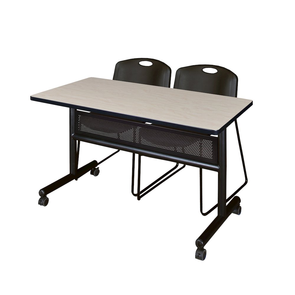 48 x 24 in. Flip-Top Privacy Nesting Table- Maple, 2 Zeng Stack Chairs- Black. Picture 1