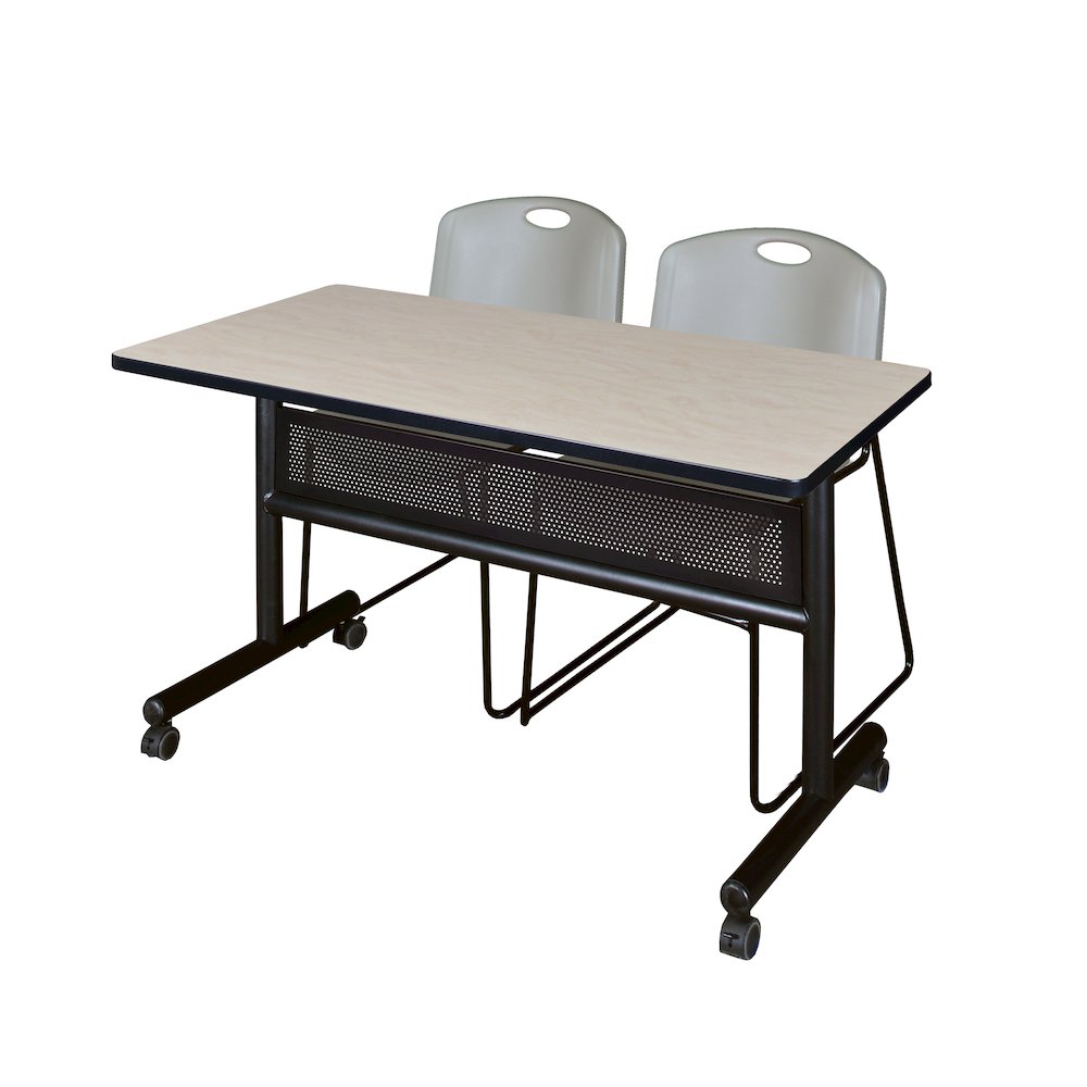 48 x 24 in. Flip-Top Privacy Nesting Table- Maple, 2 Zeng Stack Chairs- Grey. Picture 1