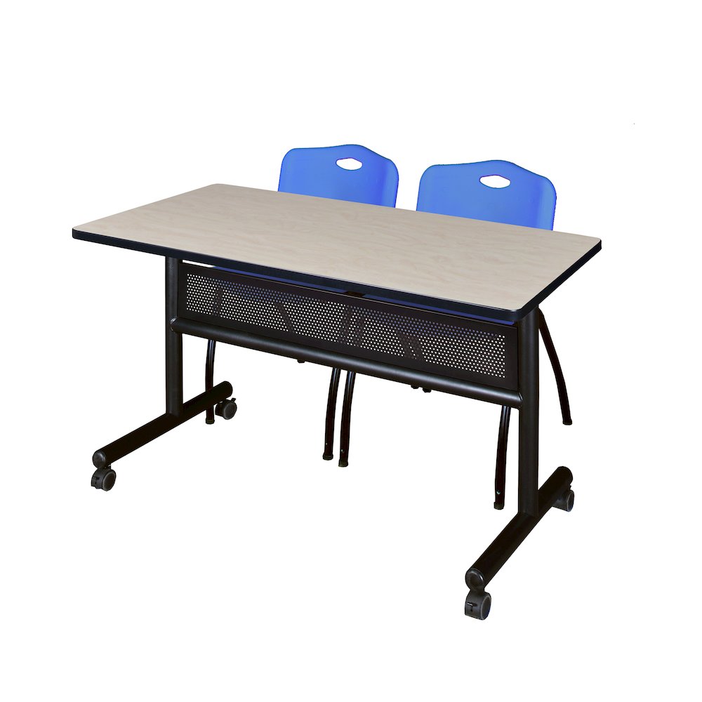48 x 24 in. Flip-Top Privacy Nesting Table- Maple, 2 M Stack Chairs- Blue. Picture 1