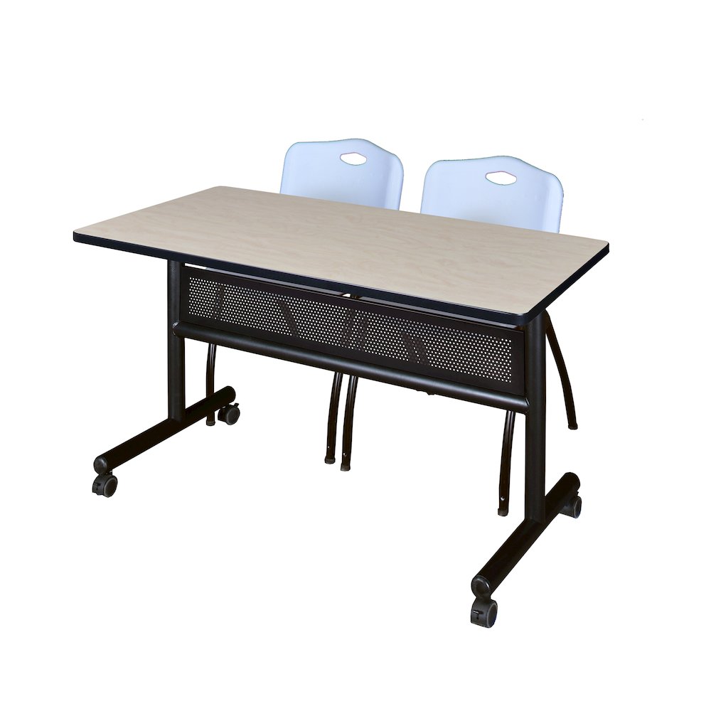 48 x 24 in. Flip-Top Privacy Nesting Table- Maple, 2 M Stack Chairs- Grey. Picture 1