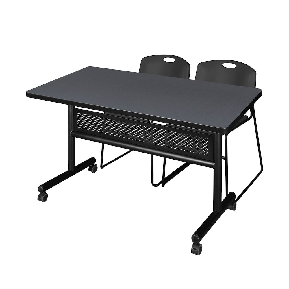 48 x 30 in. Flip-Top Privacy Nesting Table- Grey, 2 Zeng Stack Chairs- Black. Picture 1