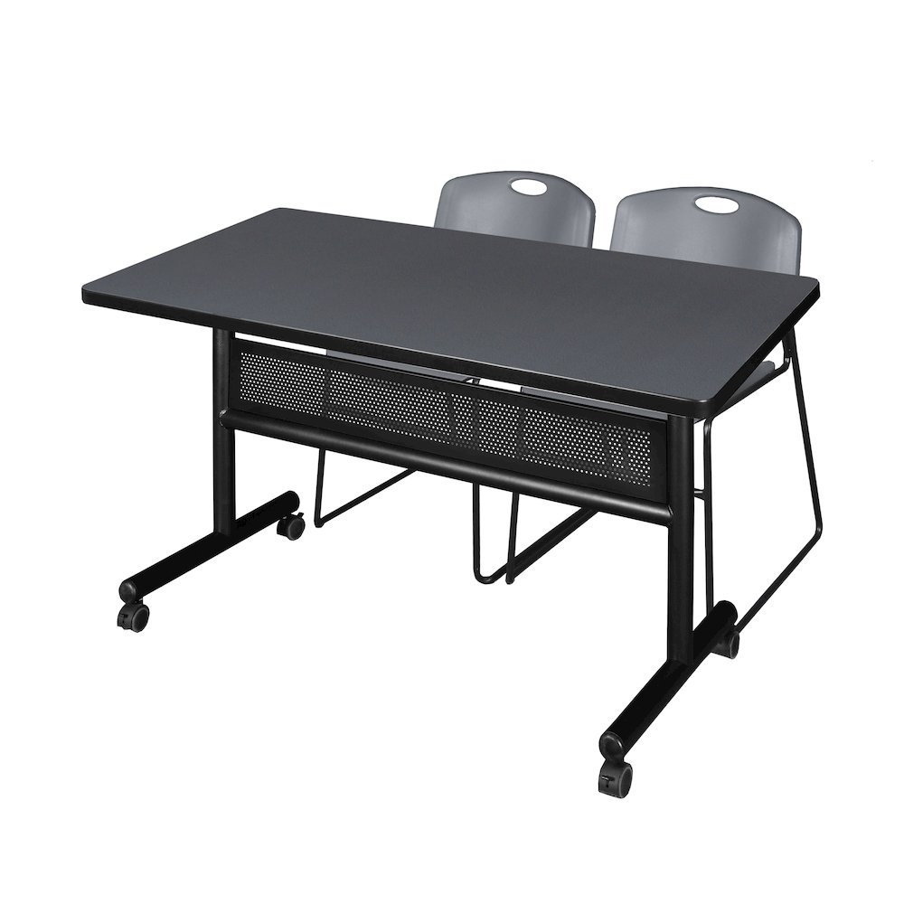 48 x 30 in. Flip-Top Privacy Nesting Table- Grey, 2 Zeng Stack Chairs- Grey. Picture 1