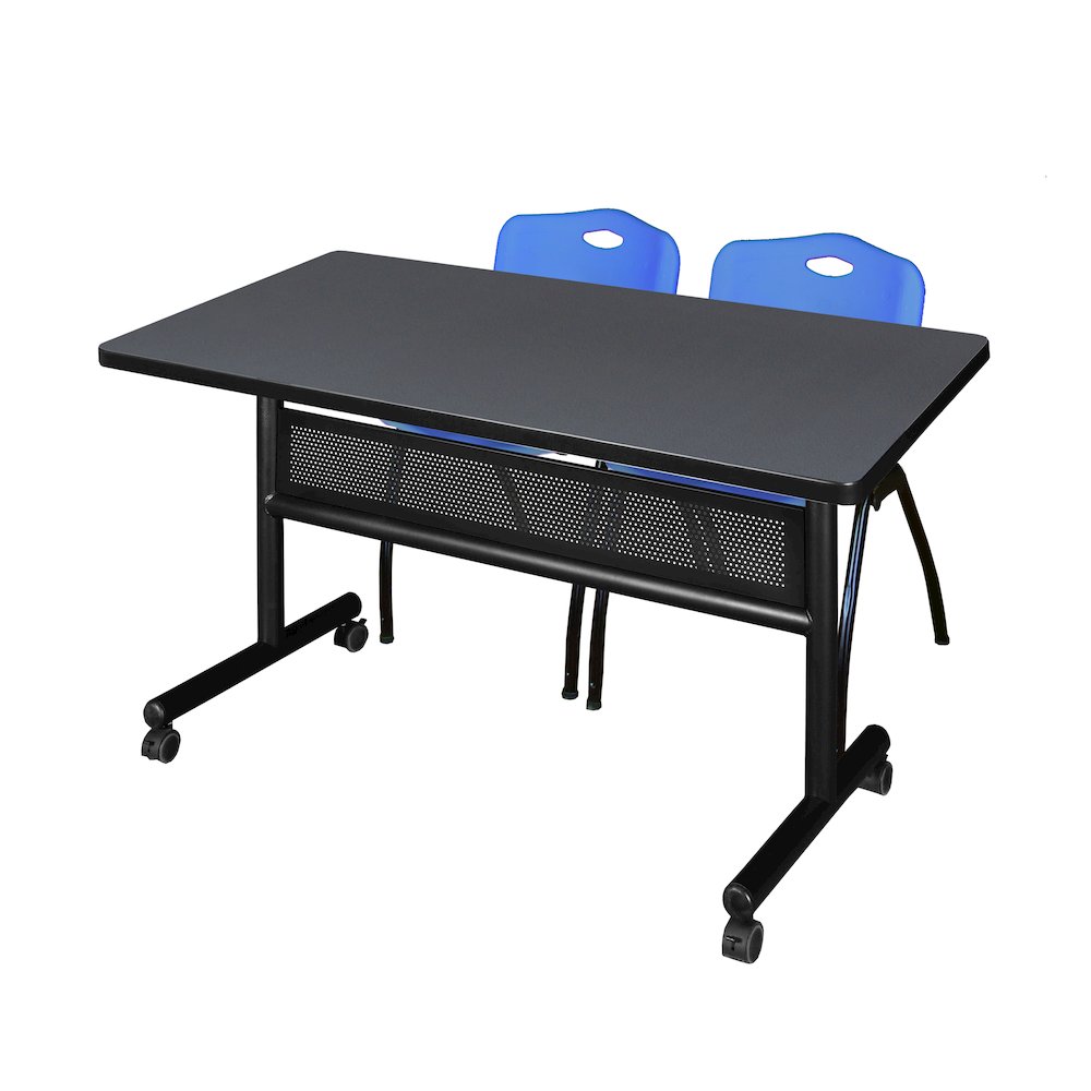 48 x 30 in. Flip-Top Privacy Nesting Table- Grey, 2 M Stack Chairs- Blue. Picture 1
