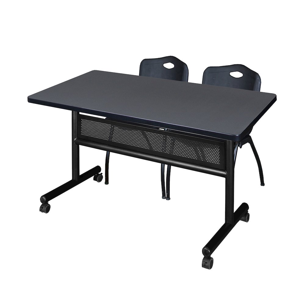 48 x 30 in. Flip-Top Privacy Nesting Table- Grey, 2 M Stack Chairs- Black. Picture 1