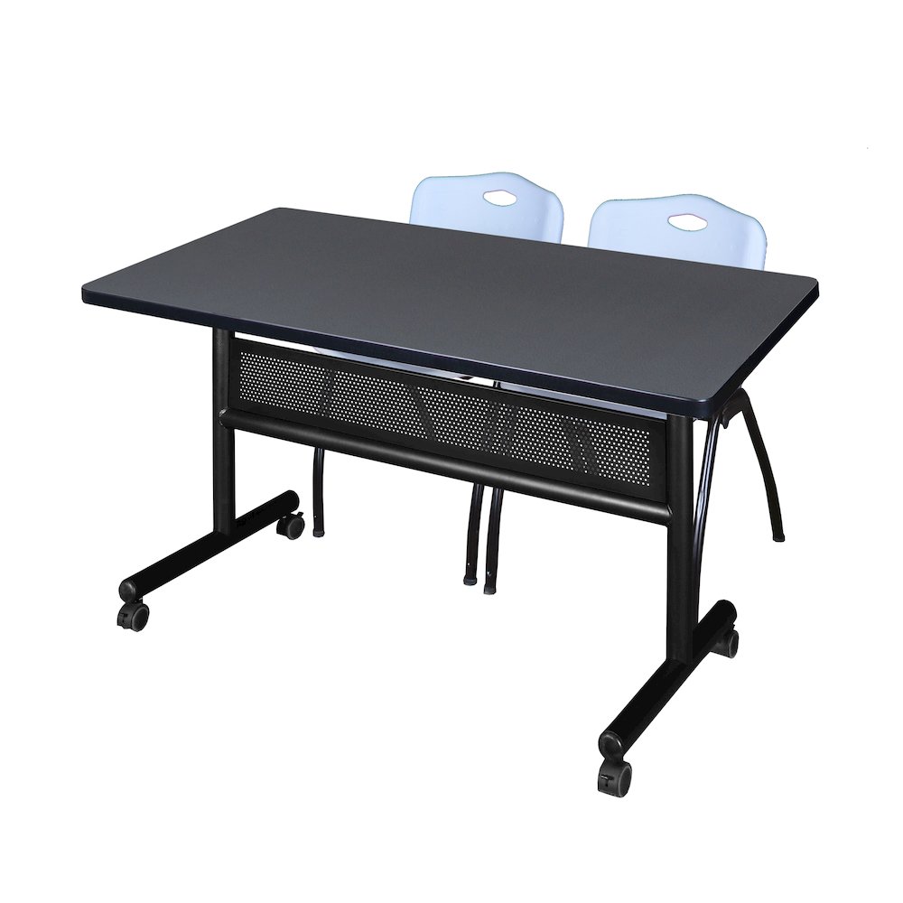 48 x 30 in. Flip-Top Privacy Nesting Table- Grey, 2 M Stack Chairs- Grey. Picture 1