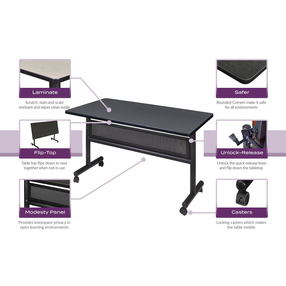 48 x 30 in. Flip-Top Training Nesting Table with Modesty Panel- Grey. Picture 7