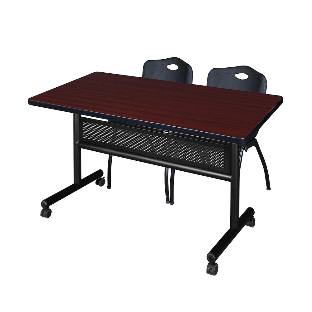 48 x 30 in. Flip-Top Privacy Nesting Table- Mahogany, 2 M Stack Chairs- Black. Picture 1