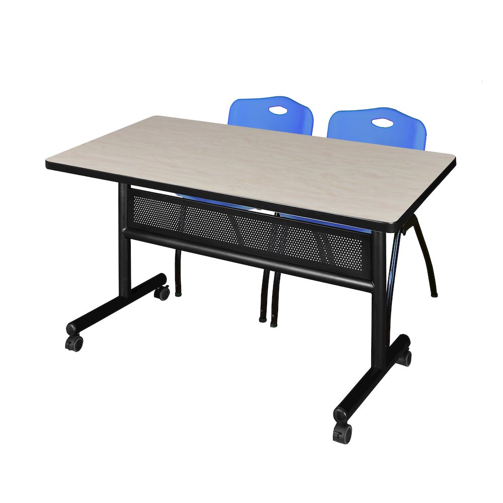 48 x 30 in. Flip-Top Privacy Nesting Table- Maple, 2 M Stack Chairs- Blue. Picture 1
