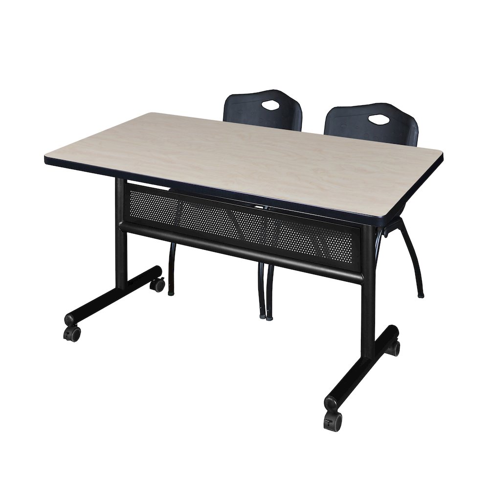 48 x 30 in. Flip-Top Privacy Nesting Table- Maple, 2 M Stack Chairs- Black. Picture 1
