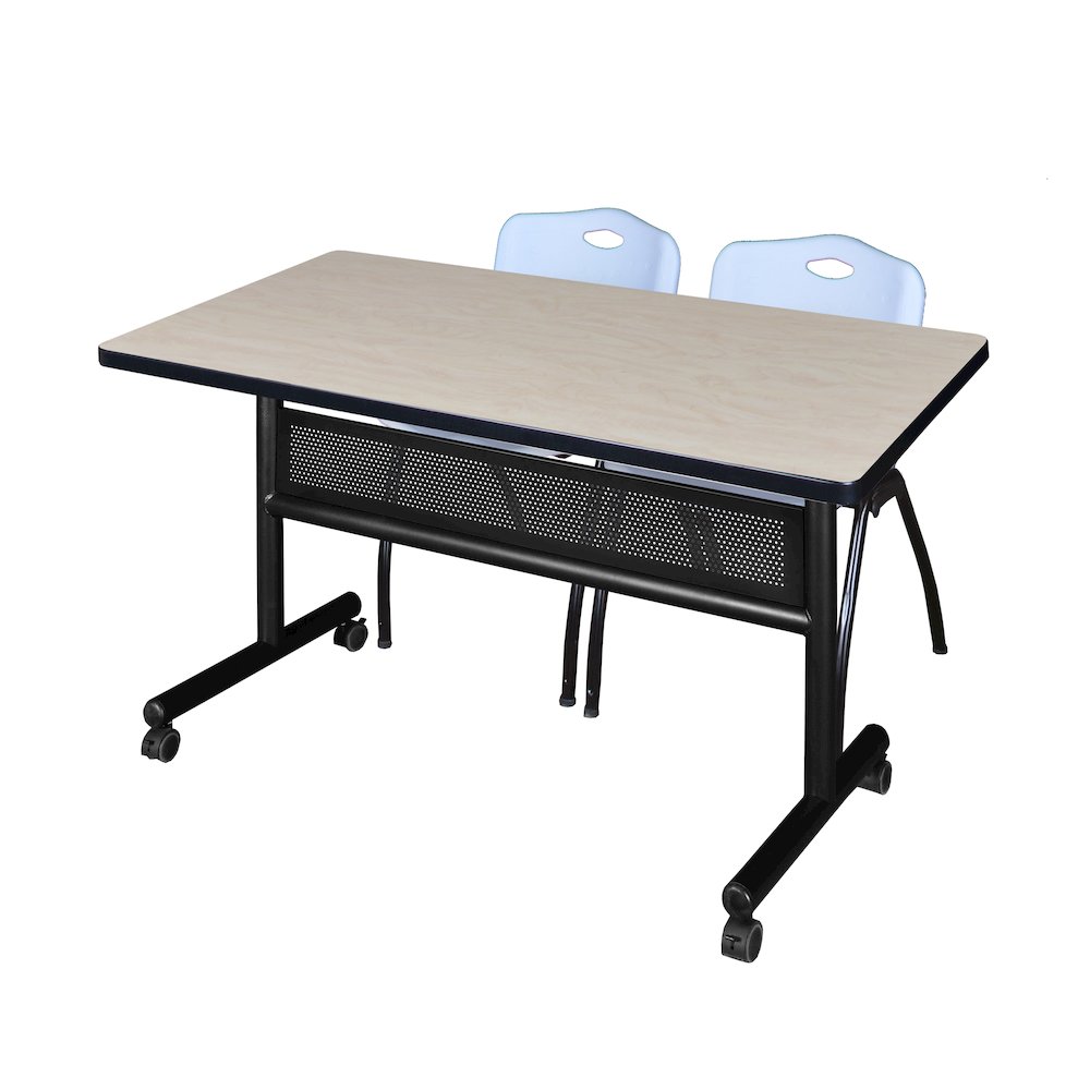 48 x 30 in. Flip-Top Privacy Nesting Table- Maple, 2 M Stack Chairs- Grey. Picture 1