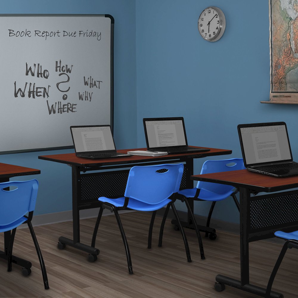 60 x 24 in. Flip-Top Privacy Nesting Table- Cherry, 2 M Stack Chairs- Blue. Picture 11