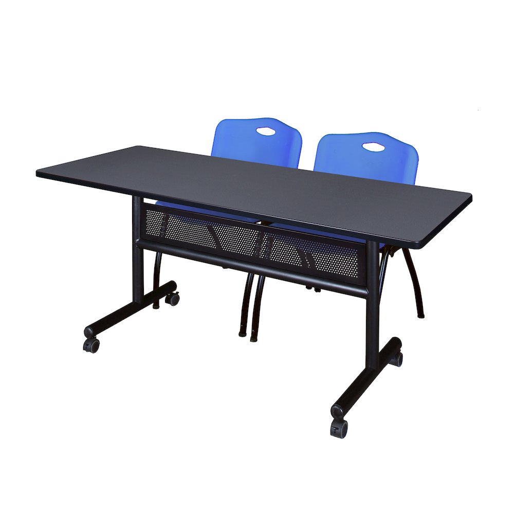 60 x 24 in. Flip-Top Privacy Nesting Table- Grey, 2 M Stack Chairs- Blue. Picture 1