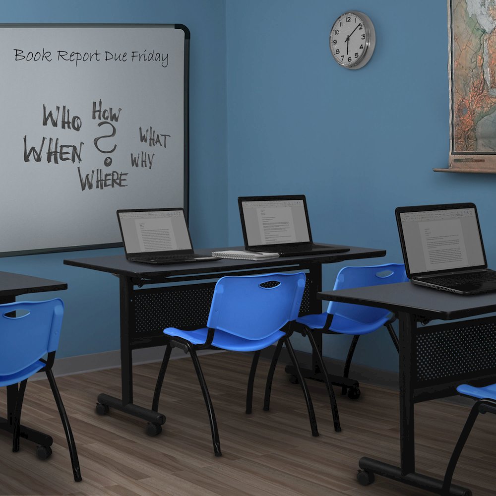 60 x 24 in. Flip-Top Privacy Nesting Table- Grey, 2 M Stack Chairs- Blue. Picture 11