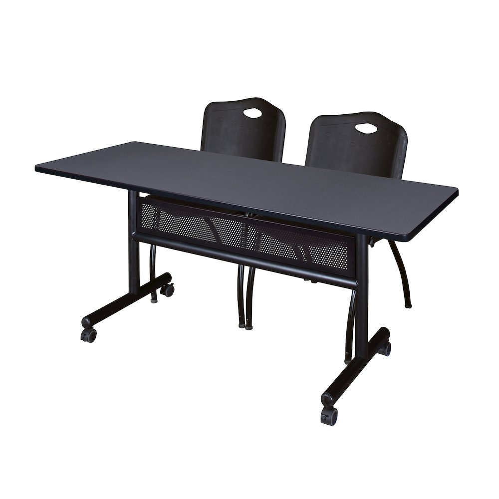60 x 24 in. Flip-Top Privacy Nesting Table- Grey, 2 M Stack Chairs- Black. Picture 1