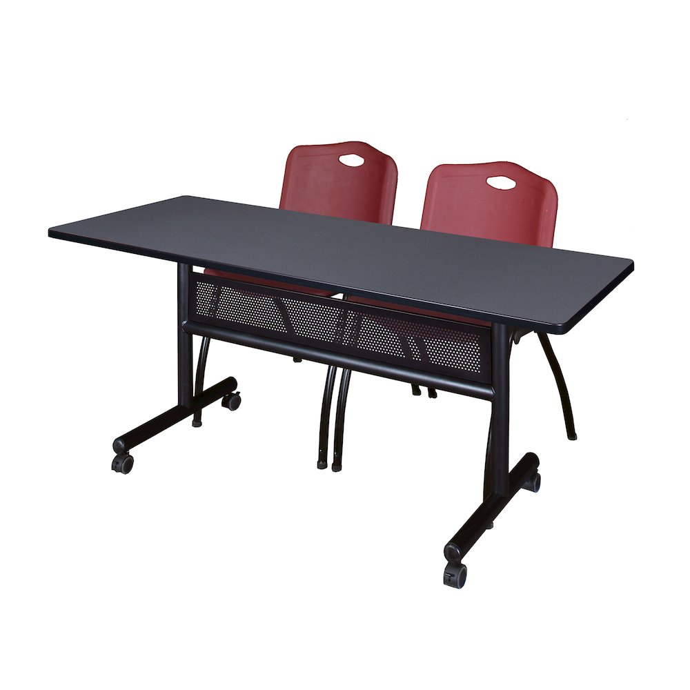 60 x 24 in. Flip-Top Privacy Nesting Table- Grey, 2 M Stack Chairs- Burgundy. Picture 1