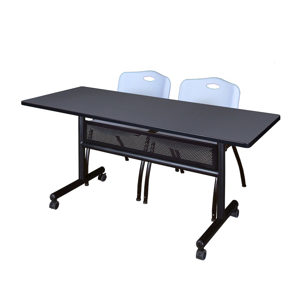60 x 24 in. Flip-Top Privacy Nesting Table- Grey, 2 M Stack Chairs- Grey. Picture 1