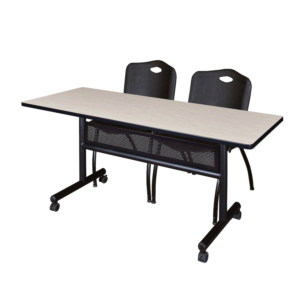 60 x 24 in. Flip-Top Privacy Nesting Table- Maple, 2 M Stack Chairs- Black. Picture 1