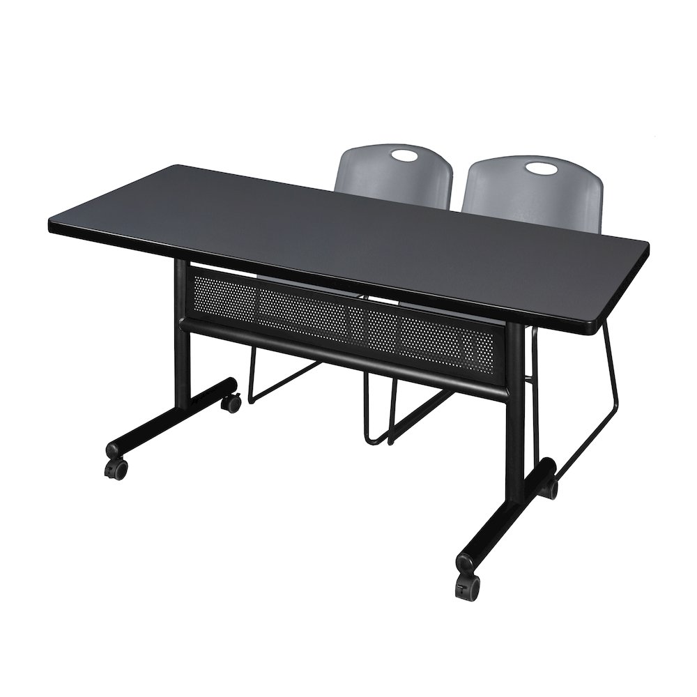 60 x 30 in. Flip-Top Privacy Nesting Table- Grey, 2 Zeng Stack Chairs- Grey. Picture 1