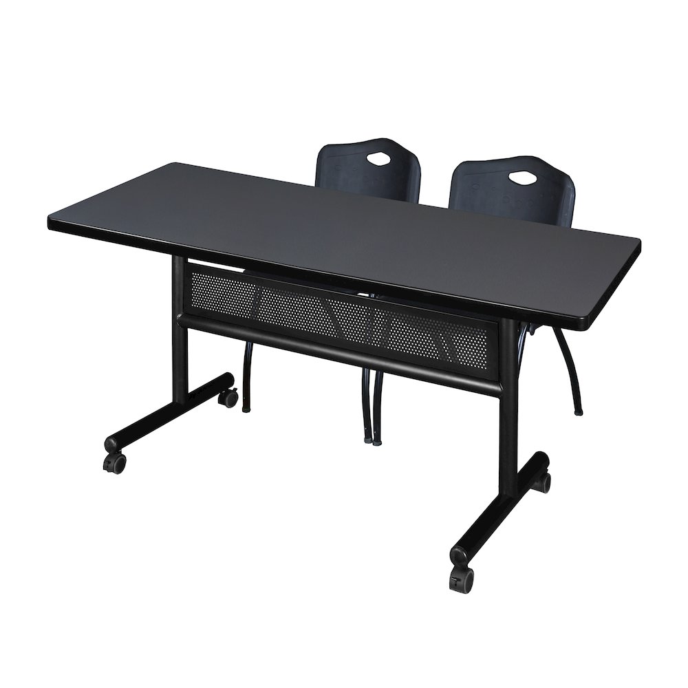 60 x 30 in. Flip-Top Privacy Nesting Table- Grey, 2 M Stack Chairs- Black. Picture 1