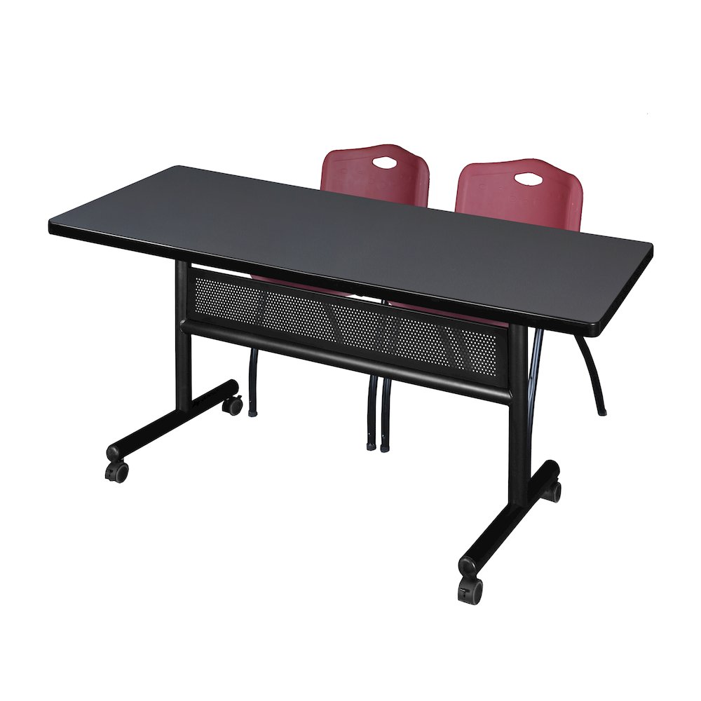 60 x 30 in. Flip-Top Privacy Nesting Table- Grey, 2 M Stack Chairs- Burgundy. Picture 1