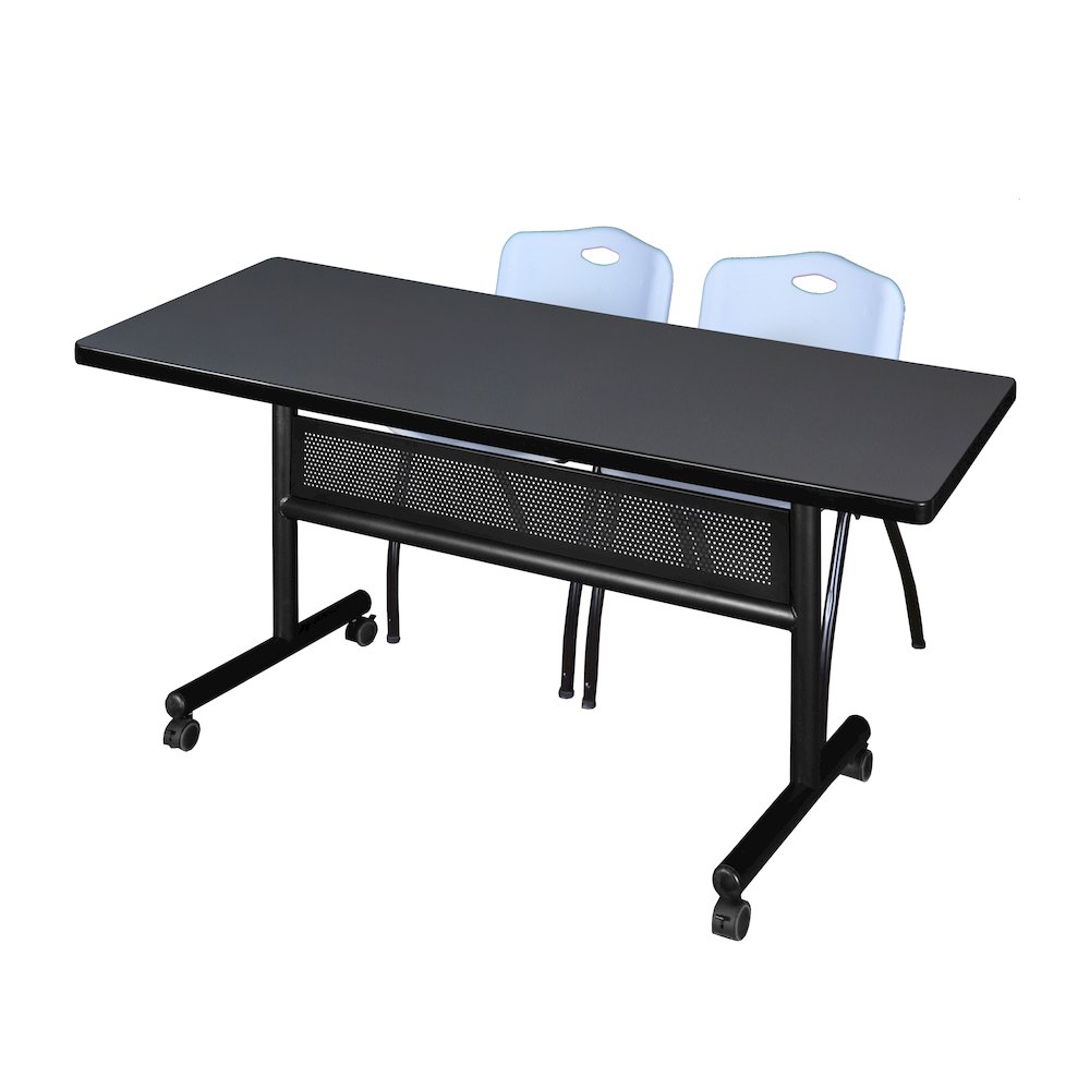 60 x 30 in. Flip-Top Privacy Nesting Table- Grey, 2 M Stack Chairs- Grey. Picture 1