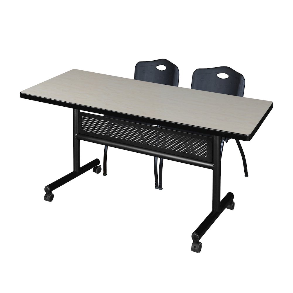 60 x 30 in. Flip-Top Privacy Nesting Table- Maple, 2 M Stack Chairs- Black. Picture 1