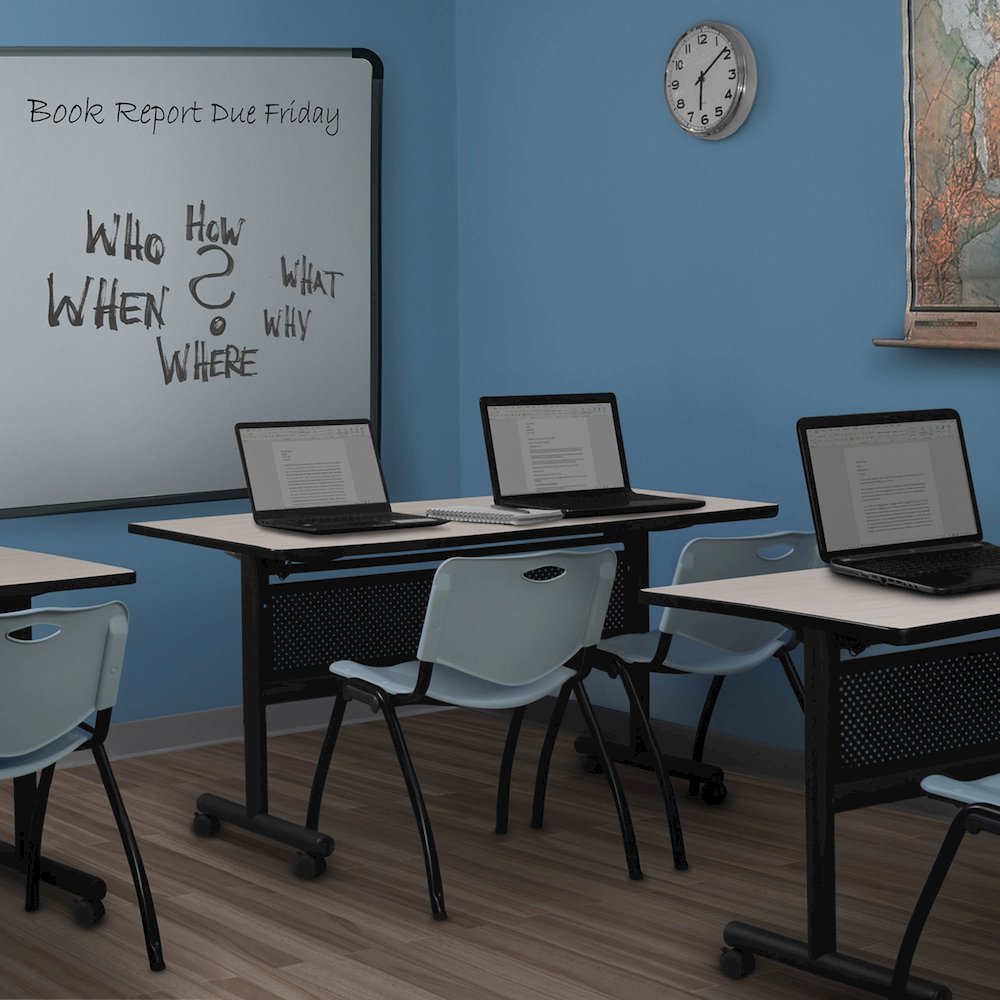 60 x 30 in. Flip-Top Privacy Nesting Table- Maple, 2 M Stack Chairs- Grey. Picture 11