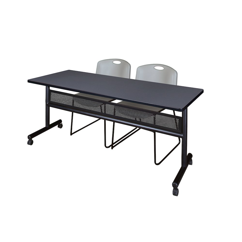 72 x 24 in. Flip-Top Privacy Nesting Table- Grey, 2 Zeng Stack Chairs- Grey. Picture 1