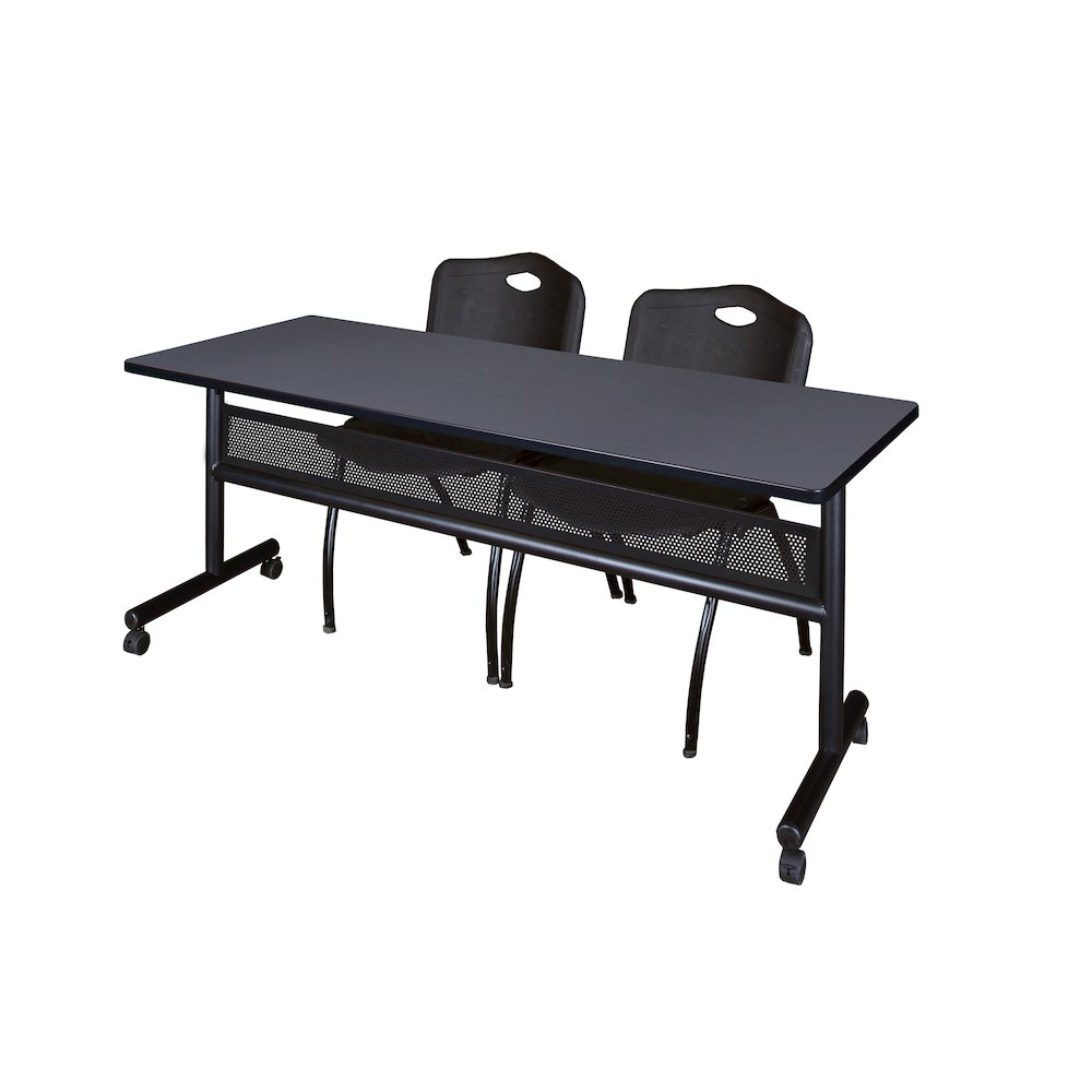 72 x 24 in. Flip-Top Privacy Nesting Table- Grey, 2 M Stack Chairs- Black. Picture 1