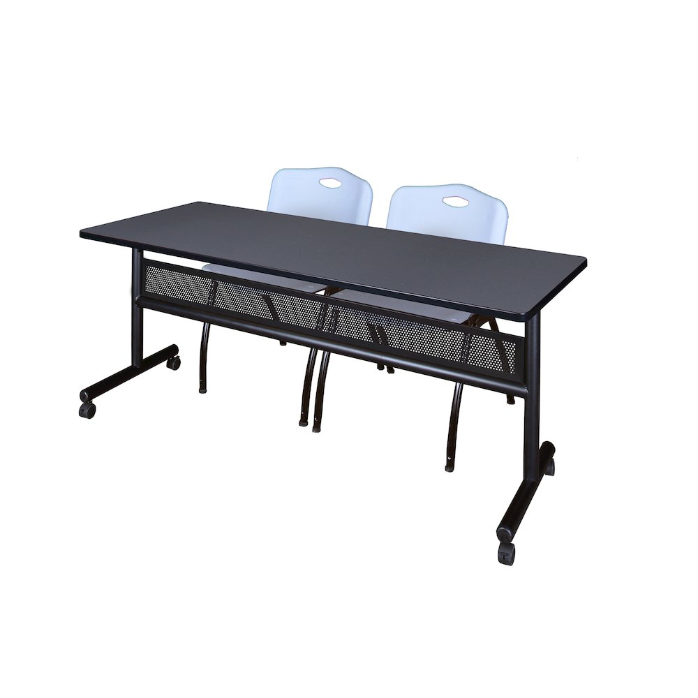 72 x 24 in. Flip-Top Privacy Nesting Table- Grey, 2 M Stack Chairs- Grey. Picture 1