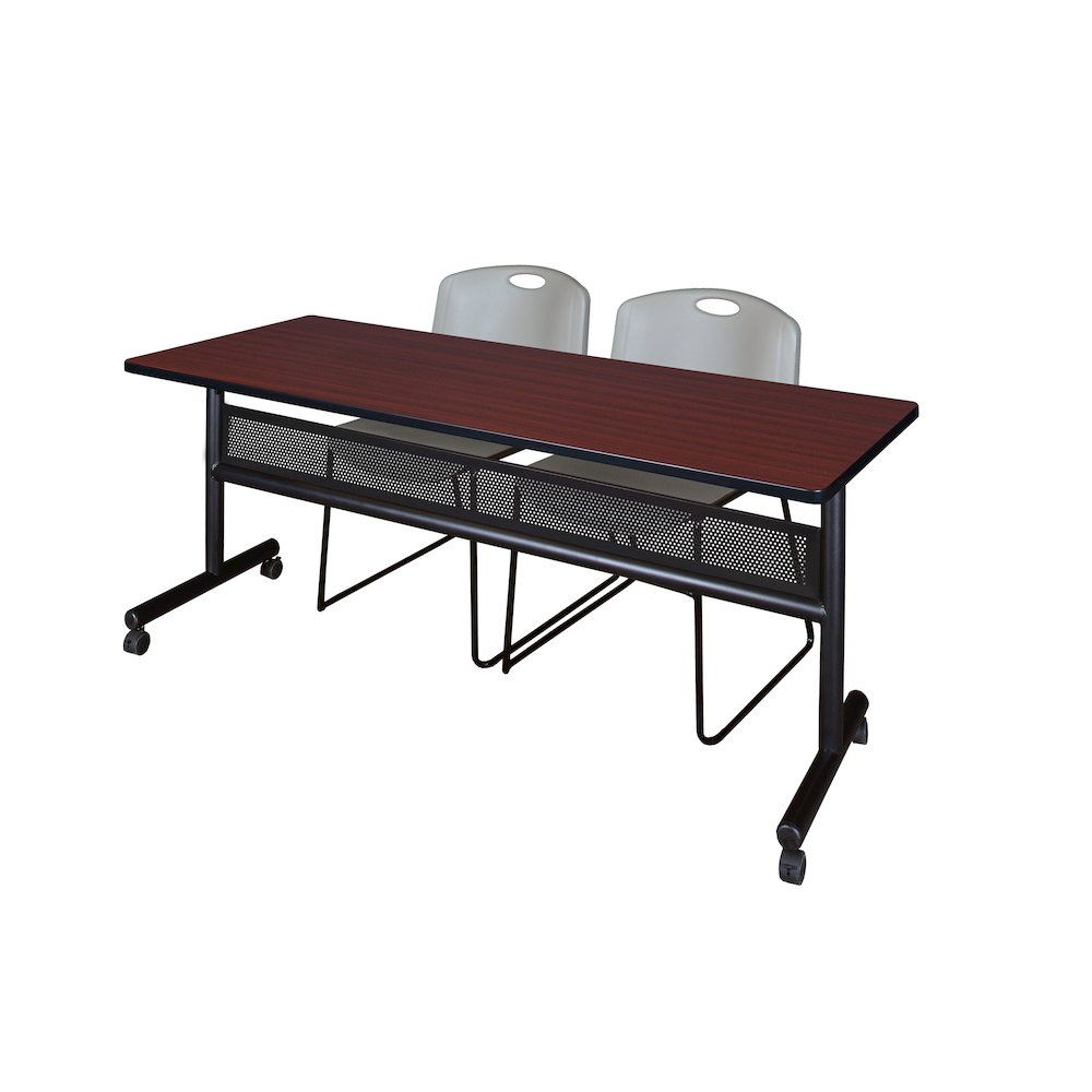 72 x 24 in. Flip-Top Privacy Nesting Table- Mahogany, 2 Zeng Stack Chairs- Grey. Picture 1