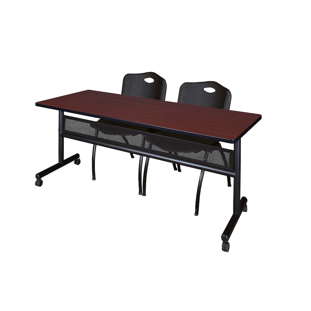 72 x 24 in. Flip-Top Privacy Nesting Table- Mahogany, 2 M Stack Chairs- Black. Picture 1